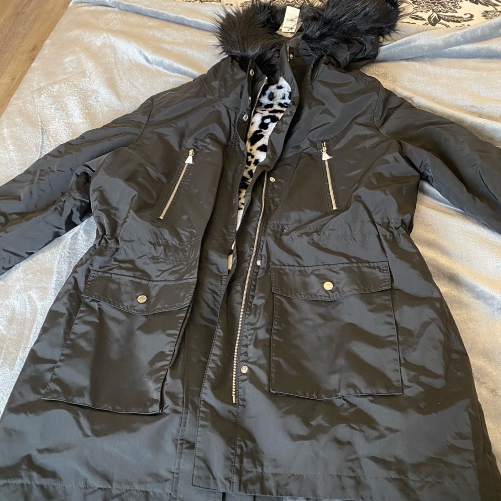Express Jacket- Detachable Vest Faux Leopard Fur X-Large